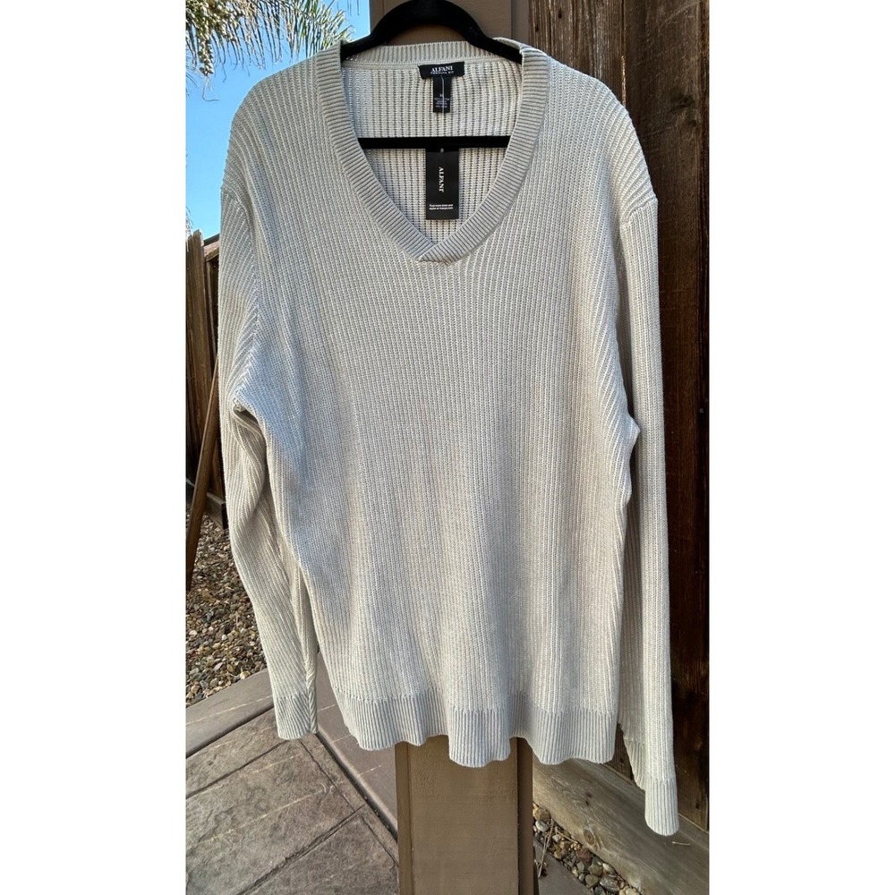 Alfani Women's XL V Neck Sweater Active Steel 100% Cotton Fine Gauge NWT
